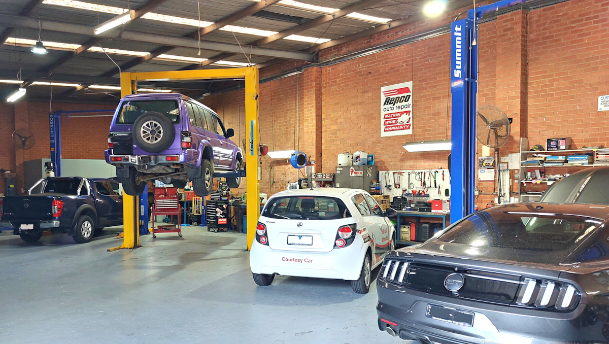 Several cars inside mechanical workshop at Halls Gully Automotive